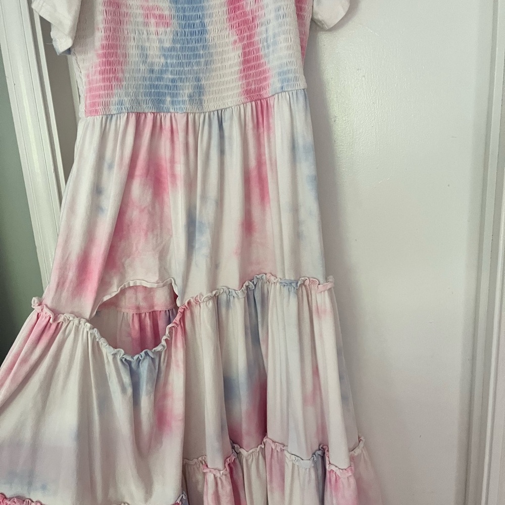 Ivy city Tie-Dye Ruffle Sleeve Maxi Dress - Pink & Blue (FLAWED) - Picture 2 of 9